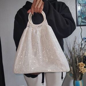 Vintage Old Navy Sequin White/Silver Mesh Tote
